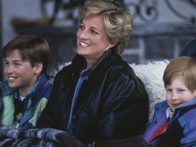 Princess Diana with a young Prince William (left) and Prince Harry on a skiing holiday in Austria in 1993. Picture: Getty Images