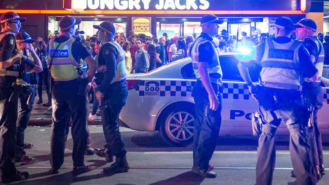 Police respond to the Moomba brawl. Picture: Jake Nowakowski