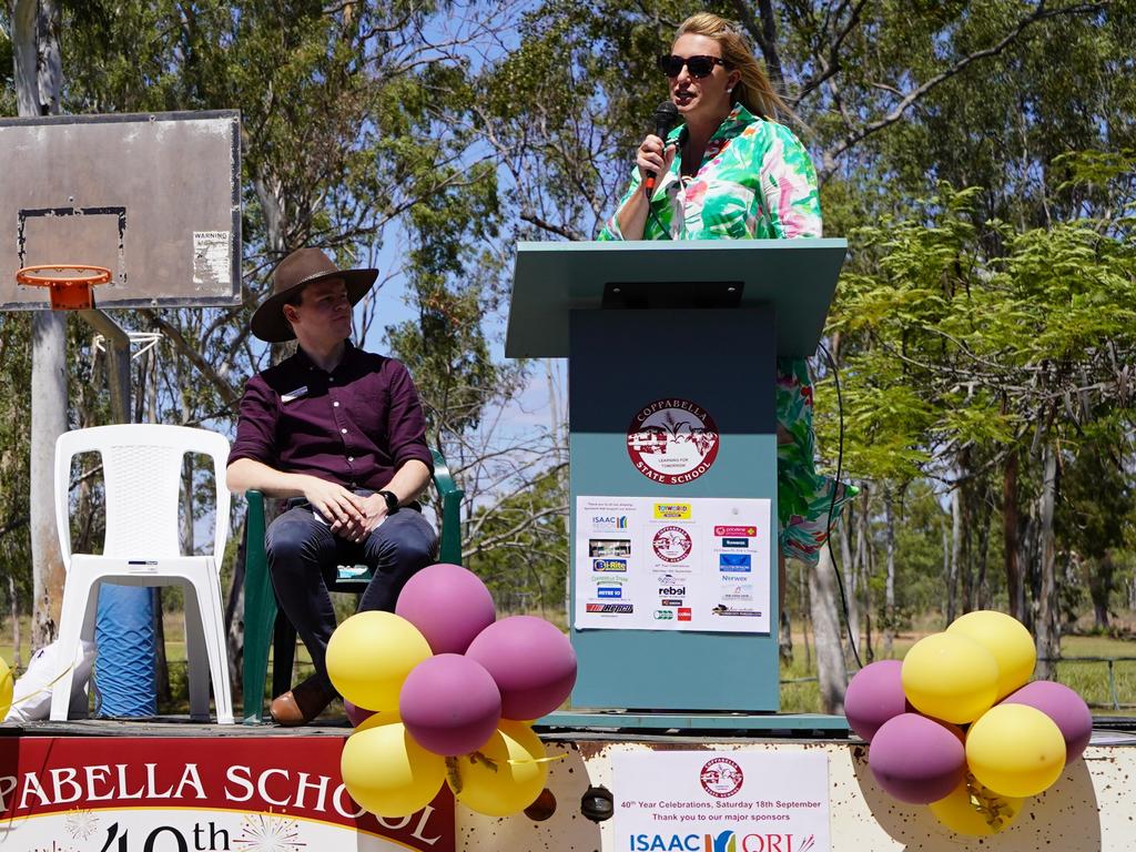Coppabella State School principal Thomas Corbett with Isaac Regional Councillor Viv Coleman at the 40th anniversary celebrations of the school. Picture: Heidi Petith