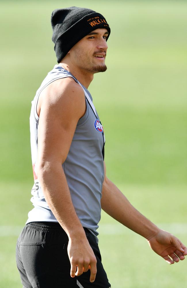 Sam Powell-Pepper at Port Adelaide’s captain’s run at Adelaide Oval on Friday. Picture: AAP Image/David Mariuz