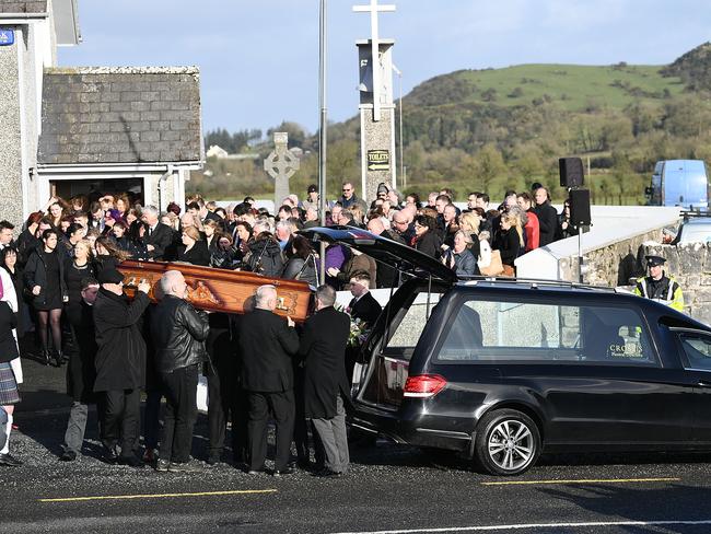The coffin of Dolores O’Riordan is loaded into a hearse after her funeral. Picture: Jeff J Mitchell/Getty Images