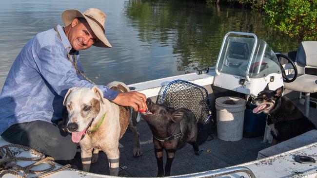 Lance Portelli, Pansy, Coco, Gip, and Colin ready to go fishing. Picture: Pema Tamang Pakhrin