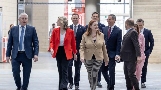 Treasurer Jim Chalmers, alongside Skills and Training Minister Brendan O’Connor, Education Minister Jason Clare, Social Services Minister Amanda Rishworth, and Immigration Minister Andrew Giles.