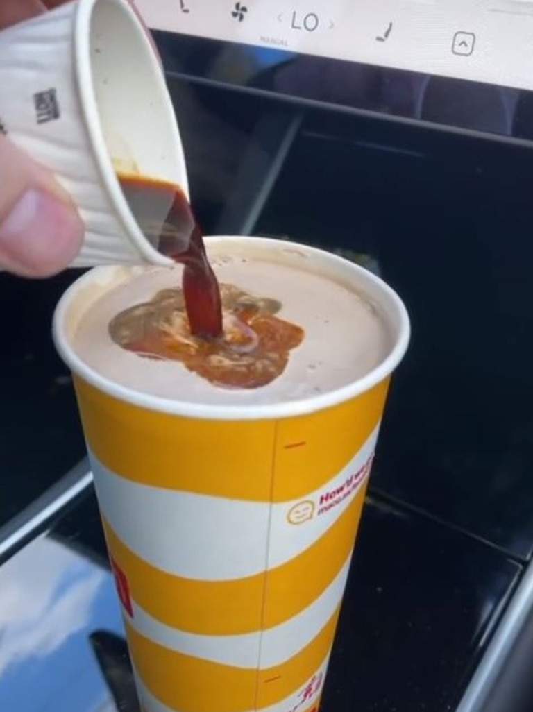 He mixed espresso with what appears to be a chocolate milkshake. Picture: TikTok/BradCanning