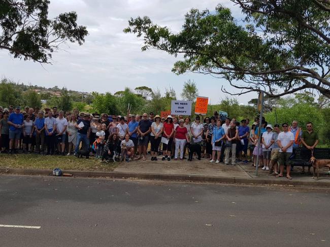 A protest on Bundock St in 2018.