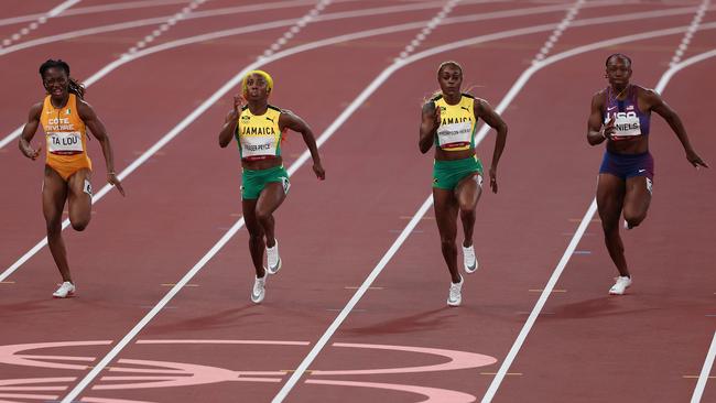 The Women's 100m final at the Tokyo 2020 Olympic Games on Saturday night. Picture: Getty Images