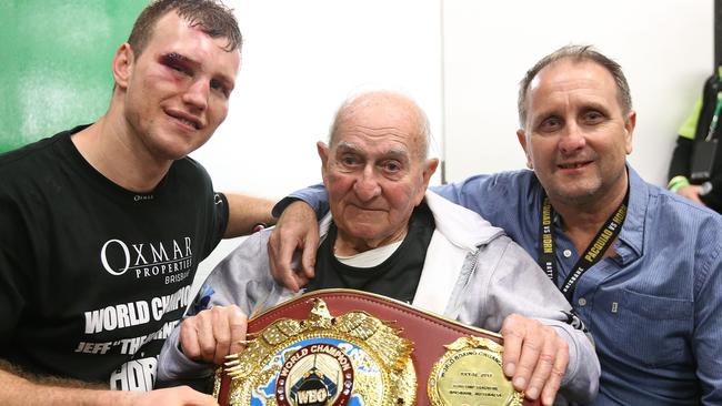 Jeff Horn with his grandad Ray and father Jeff. Picture: Peter Wallis