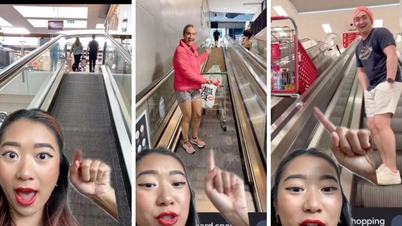 She was grateful she could take her shopping trolley anywhere, even on travelators. North American shops typically have a separate escalator just for trolleys. Picture: TikTok