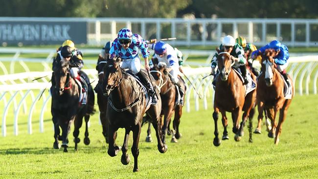 Pride of Jenni (Declan Bates) leaves her rivals in her wake in the Group 1 Queen Elizabeth Stakes at Randwick in April. Picture: Jeremy Ng / Getty Images