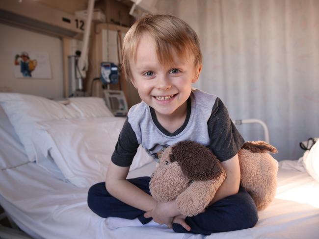 Finn Carroll, five, became the youngest Australian to have a radical transplant, which helped his painful medical condition. Picture: Sam Ruttyn