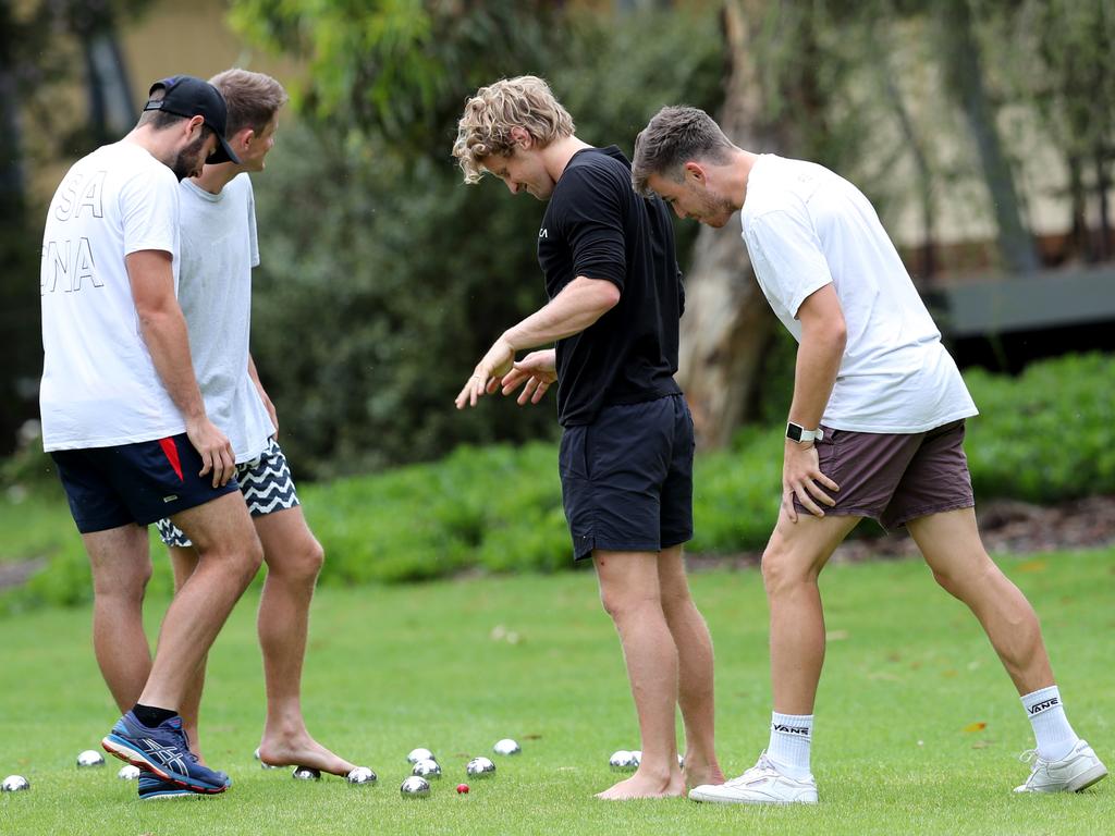 Rory Sloane assesses his bocce efforts. Picture: Tait Schmaal