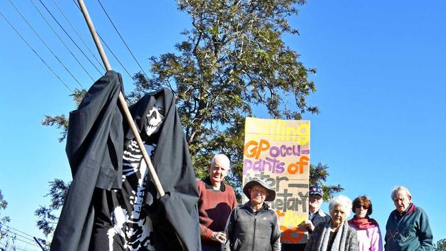 Grim protest about no doctor at the Coraki Campbell HealthOne facility in Coraki. Picture: Susanna Freymark