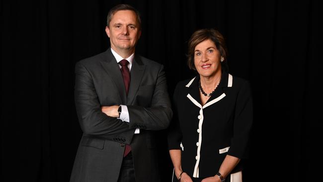 Suncorp CEO Steve Johnston and chairman Christine McLoughlin. Picture: AAP