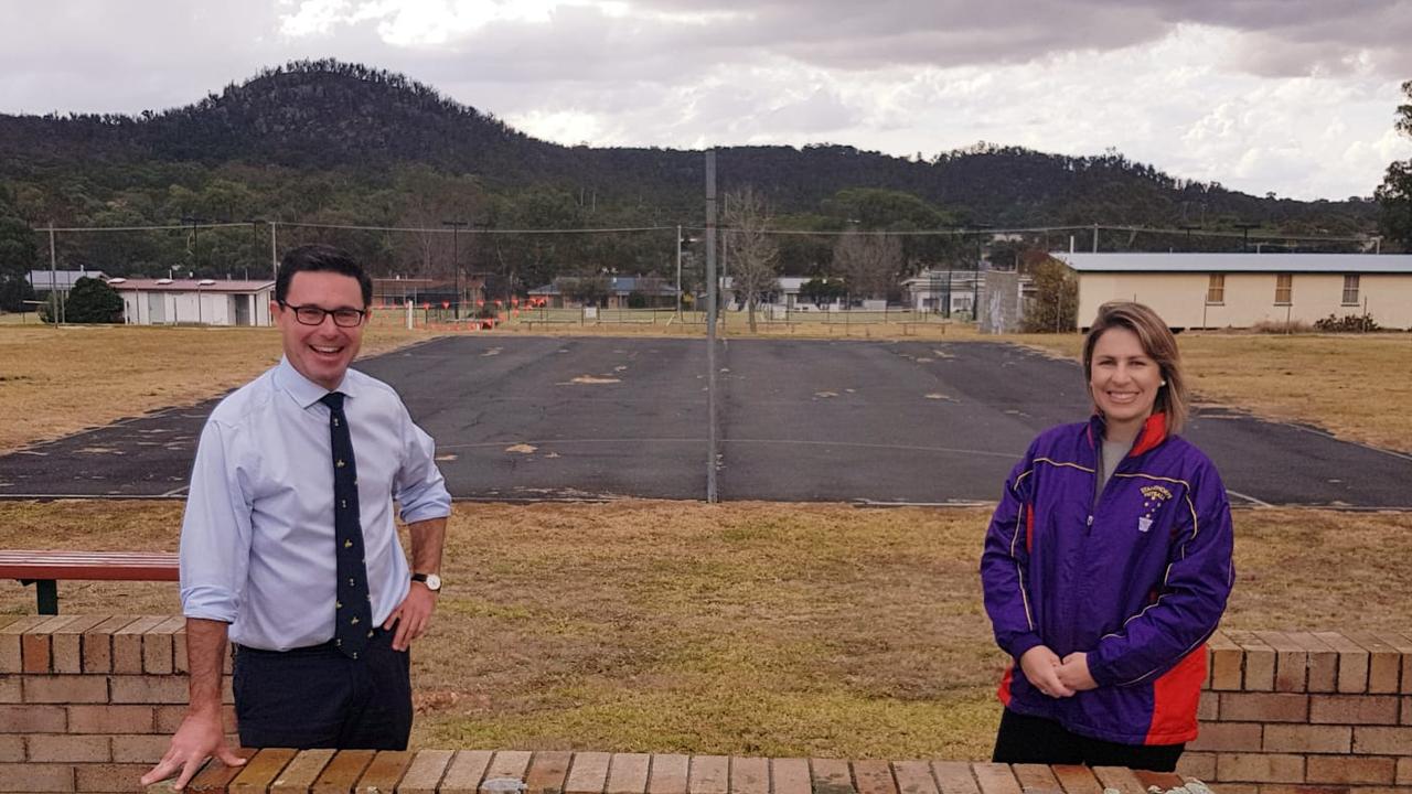 Maranoa MP David Littleproud with Stanthorpe Netball Association president Natalie Vedelago at the former McGregor Park facility.