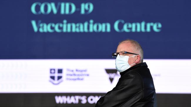 Waiting at the Covid vaccination centre at the Melbourne Convention and Exhibition Centre. Picture: NCA NewsWire/Andrew Henshaw