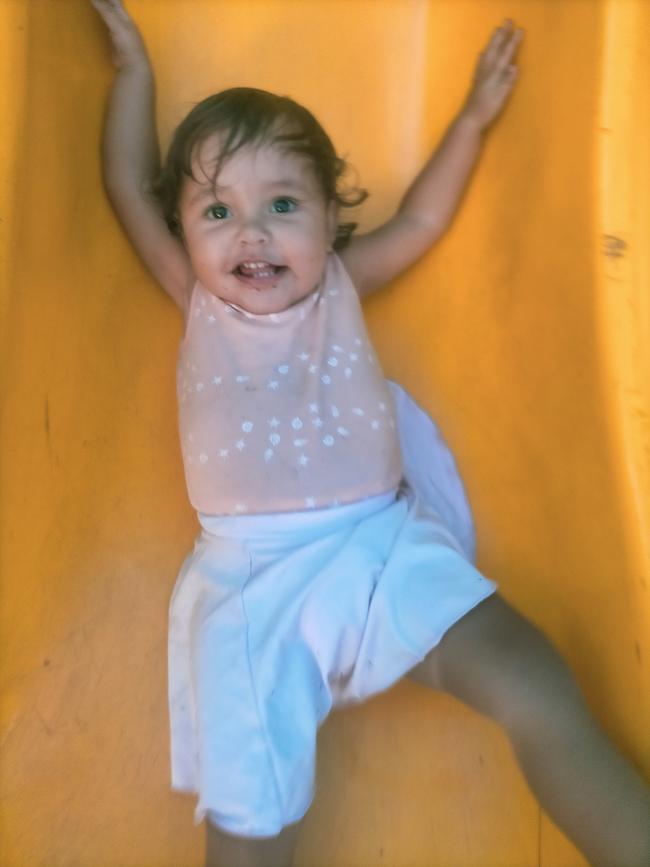 Feona Joyce enjoying herself at the park. Picture: Brooke Langer