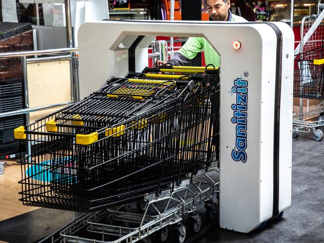 The unit can sanitise four to five trolleys at one time. Image: Supplied