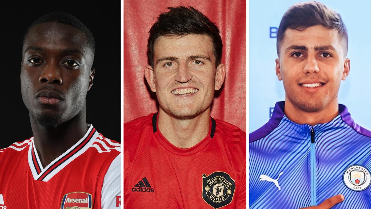 Premier League's big three signings: Harry Maguire (C), Nicolas Pepe (L), and Rodri (R).