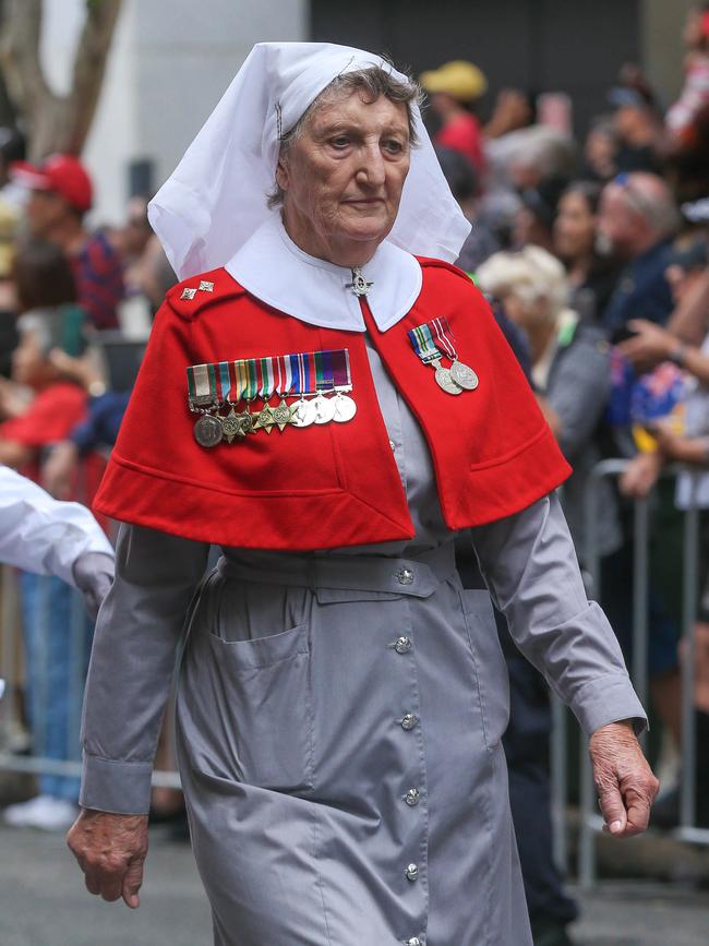 An Australian defence nurse veteran in the Brisbane 2023 Anzac Day parade. Picture: NCA NewsWire / Glenn Campbell