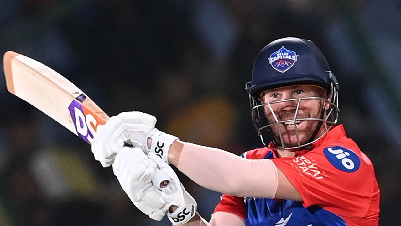 Delhi Capitals' David Warner plays a shot during the Indian Premier League (IPL) Twenty20 cricket match between Delhi Capitals and Mumbai Indians.