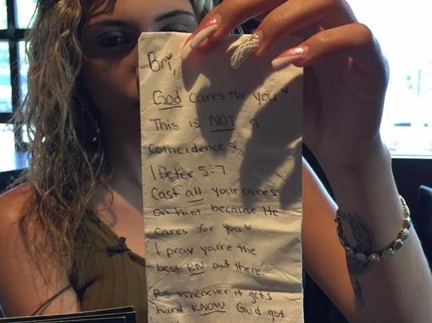 Waitress Brianna Siegel received a very generous tip from a random couple.