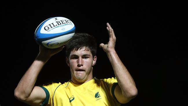 Liam Wright of Australia takes a lineout during the game against Samoa at Bond University.
