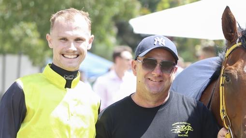 Trainer Warren Ganderton (right) expects Sawmill to run a respectable race on debut. Picture: Bradley Photos