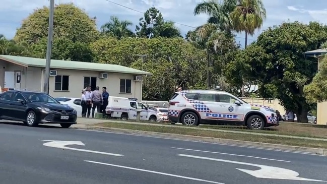 Police outside a North Mackay home where six boys are being treated