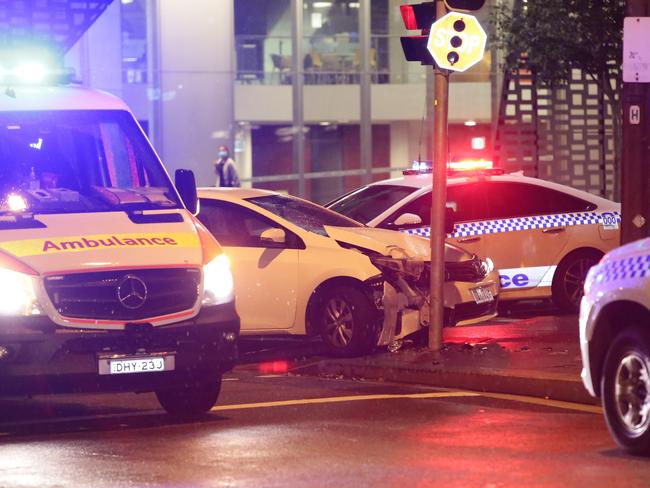 A female driver and male passenger have been arrested after a pursuit through the inner west overnight. Police spotted the Toyota Corolla, which is an unreturned rental car, at Stanmore McDonalds and gave chase towards the city on Broadway. As the car attempted to turn into Abercrombie Street at Chippendale, the car hit a traffic light. The pair were arrested after a short foot pursuit. Pics Bill Hearne