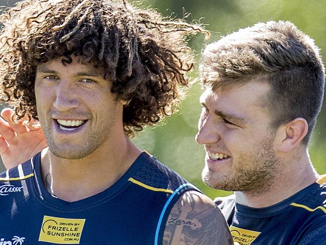 Titans training session at Parkwood. Kevin Proctor and Jai Arrow. Picture: Jerad Williams