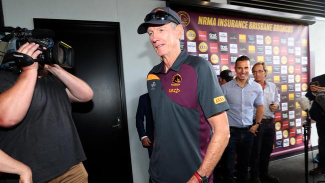 Wayne Bennett leaves the press conference he called on November 30 to announce he would be staying on. Picture: Tara Croser