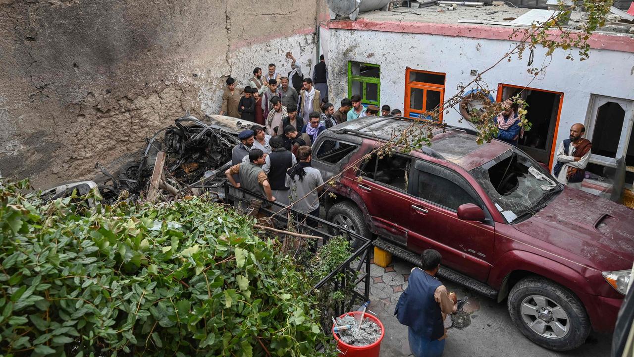 Mr Ahmadi’s car was hit by a drone strike. Picture: Wakil Kohsar/AFP