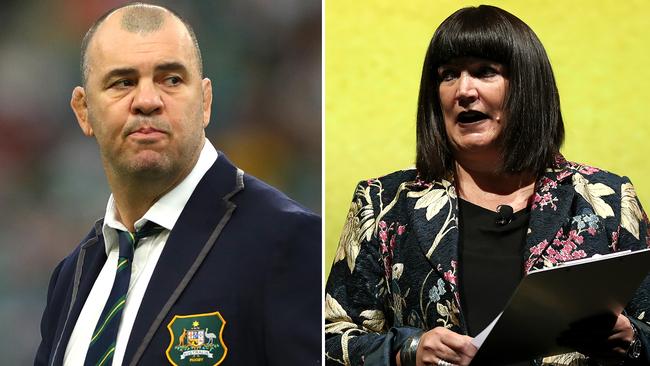 'No relationship' ... former Wallabies coach Michael Cheika and Rugby Australia CEO Raelene Castle. Pictures: File