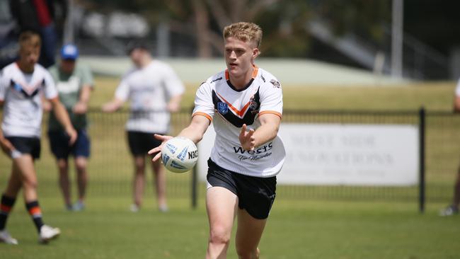 Jayden Innes in action for the Macarthur Wests Tigers against the North Coast Bulldogs during round two of the Laurie Daley Cup at Kirkham Oval, Camden, 10 February 2024. Picture: Warren Gannon Photography