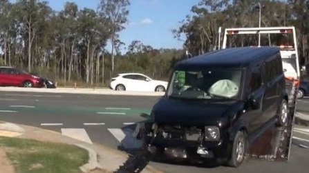 The car allegedly stolen by four youths involved in a crash at Coomera. A 12-year-old girl homeless on the Gold Coast, under the watch of Child Safety, was with the youths. Photo: My GC.