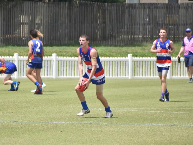 Tyler Smith in the Moranbah Bulldogs v Whitsunday Sea Eagles u17s AFL grand final at Magpies Sporting Club, Mackay, September 11, 2021. Picture: Matthew Forrest