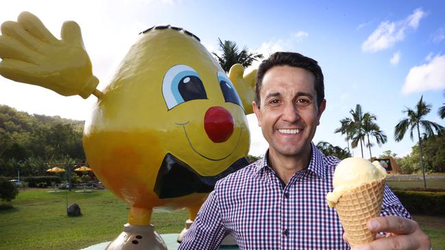 Opposition Leader David Crisafulli stops in at the Frosty Mango for a mango sorbet near his home town of Ingham. Picture: Liam Kidston.