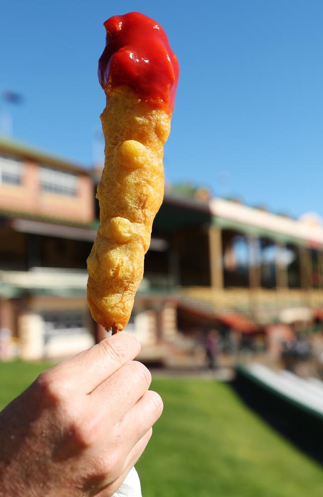 Dagwood dogs are piping hot and ready to devour at the Ekka. Picture: Lachie Millard