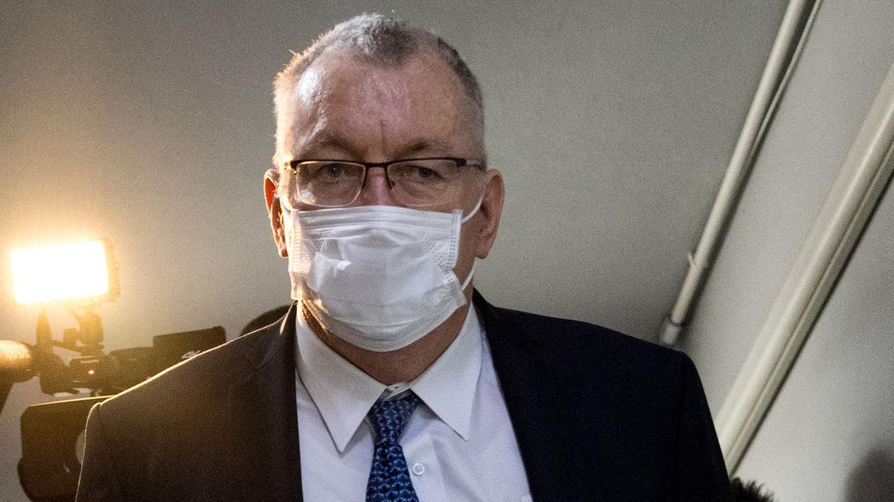 Australia's Ambassador to Thailand Allan McKinnon arrives at Bophut police station on Thailand's Koh Samui. Picture: AFP