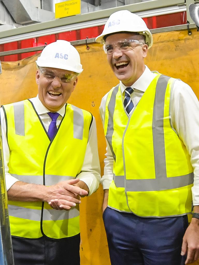 Mr Marles and Premier Peter Malinauskas on Wednesday morning turned the first sod of a $500m Skills and Training Academy at Osborne. Pic RoyVPhotography