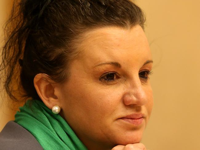 Palmer United Party Senator Jacqui Lambie asking questions at the Senate Committee into the Government Response to the Defence Abuse Response Taskforce (DART) at Parliament House in Canberra.