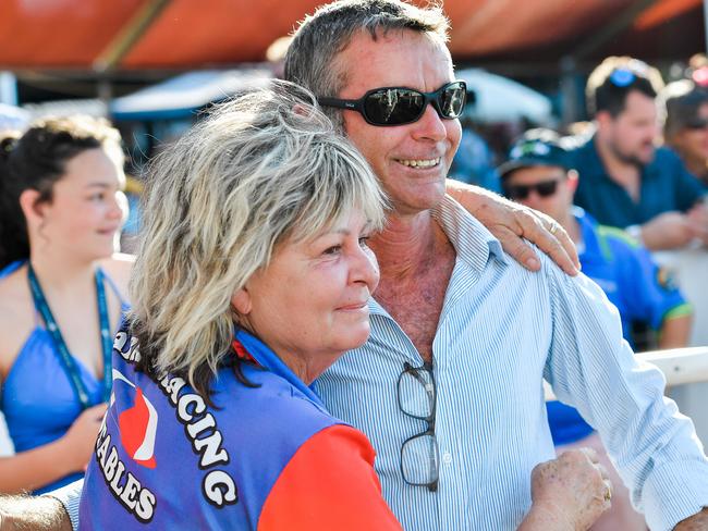 Gary Clarke with wife Sharlene after winning the Palmerston Sprint with Syncline. Picture: Caroline Camilleri