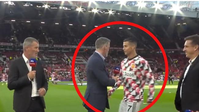 Cristiano Ronaldo gave Jamie Carragher the cold shoulder. Picture: Supplied