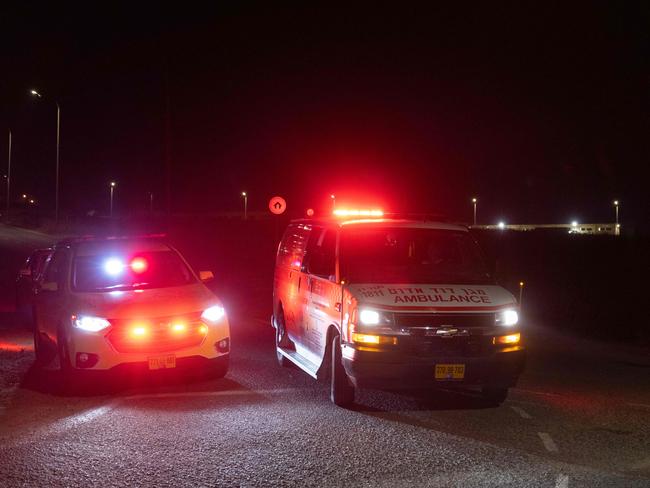 An ambulance leaves the scene of a drone strike near the northern Israeli town of Binyamina. Picture: AFP