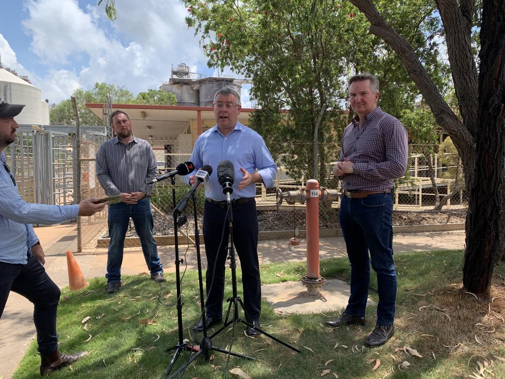 Climate Change and Energy Minister, Chris Bowen, Senator Murray Watt, Senator Anthony Chisholm, and Gladstone Regional Council Councillor Kahn Goodluck when he was deputy mayor attending Rio Tinto's Yarwun site. Picture: Nilsson Jones