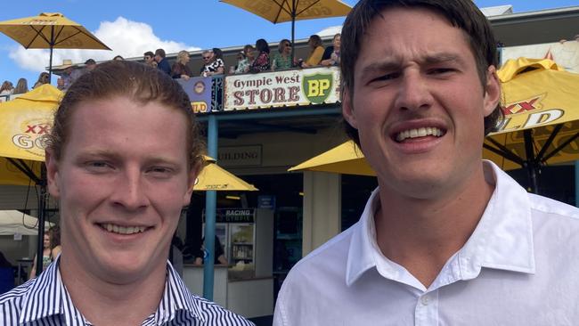 Jack Cross and Jordan Tucker enjoy a day of fun at the Gympie Races on Saturday, July 15, 2023.