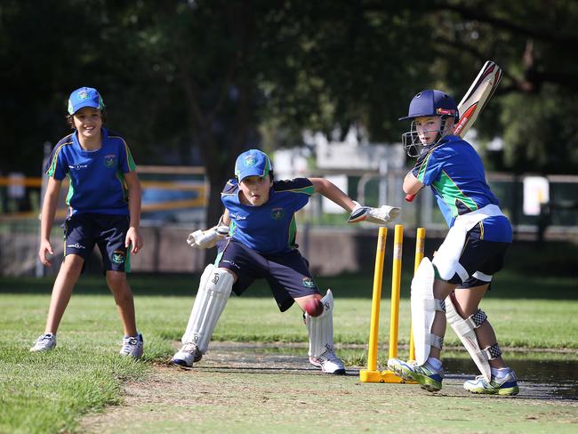 Billy (batting), Konstas (keeping) and Sam Konstas in slip at Beverley Hills Park in Sydney, pictured in 2016. Picture: John Feder