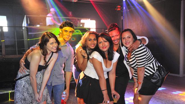 Tori Cowburn, end right, celebrating her 18th birthday with friends at Bojangles Nightclub, Goondoon Street, Gladstone. Photo Christopher Chan / The Observer