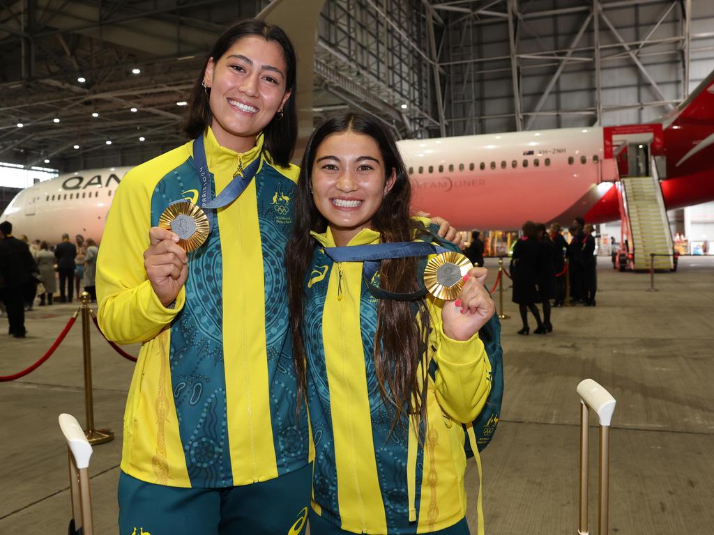 The Daily telegraph. 14.8.2024 Saya Sakakibara Australian cyclist and Arisa Trew has won Olympic gold for Australia at the age of 14 with victory in the women's skateboard park final.  OLYMPICS: Australian Team Arrival - Sydney  Picture: Rohan Kelly