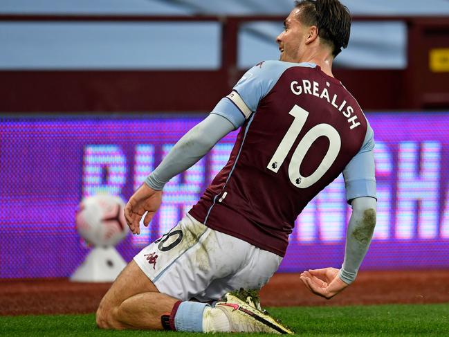 Aston Villa's English midfielder Jack Grealish scoring for fun.